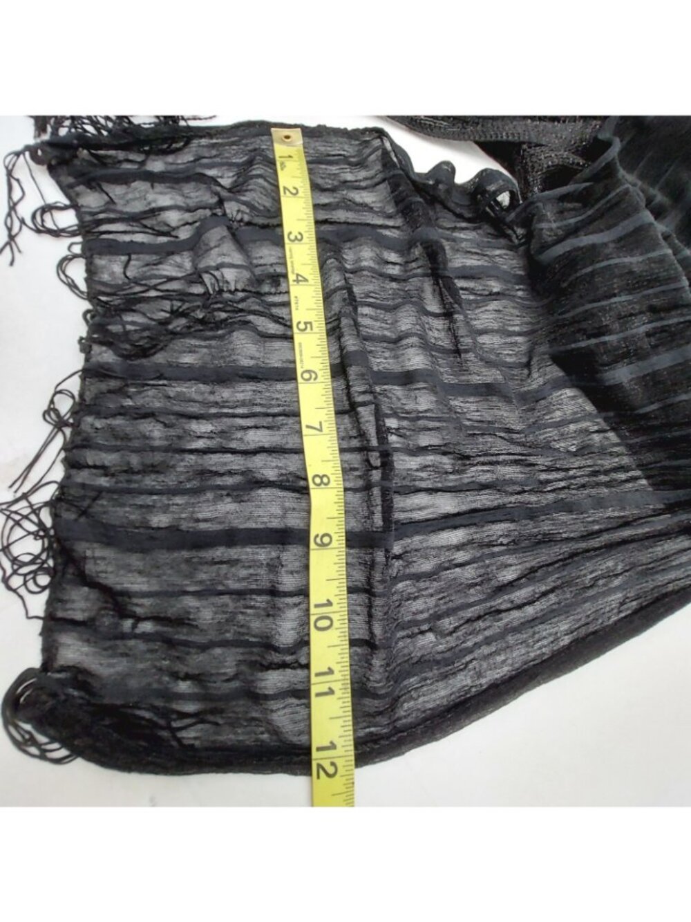 Black Semi Sheer Scarf Fringe Set Of 2 Various Sizes - Picture 9 of 11